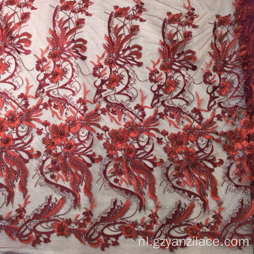 Rode handwerk borduurwerk Designe stof voor jurk